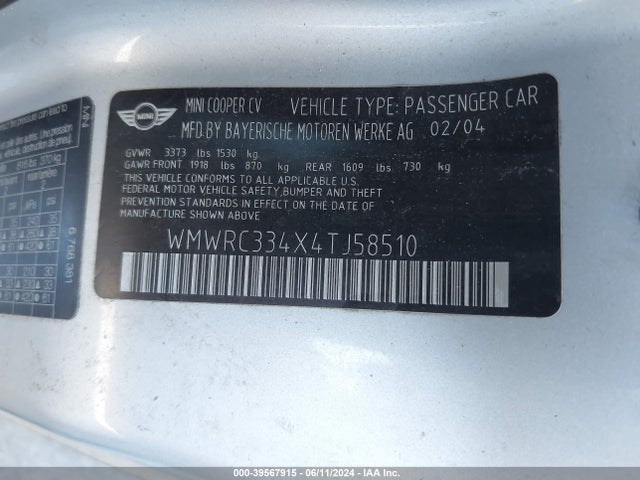 2004 MINI COOPER WMWRC334X4TJ58510 Photo 8