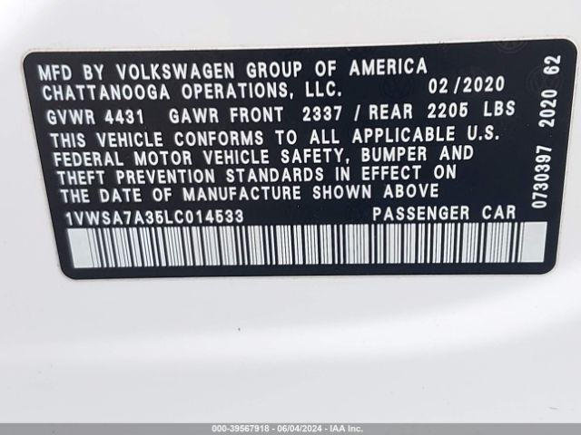 1VWSA7A35LC014533 Volkswagen Passat 2.0t Se