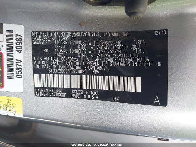 Toyota Sienna Xle 7 Passenger 2014 5TDDK3DC8ES077009 Image 9