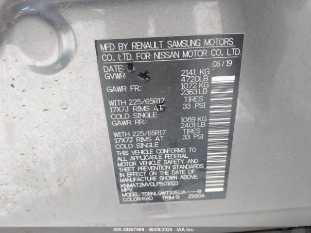 KNMAT2MV0LP501821 Nissan Rogue Sv Intelligent Awd