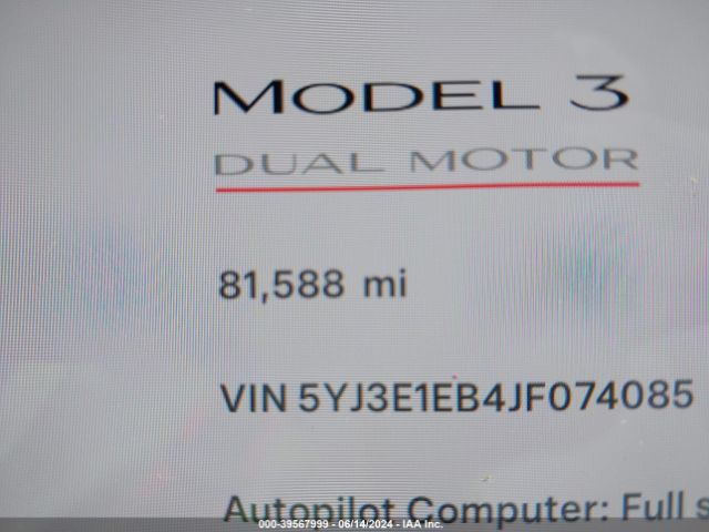 5YJ3E1EB4JF074085 Tesla Model 3 Long Range/performance