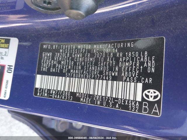 Toyota Corolla S Plus 2014 5YFBURHE9EP177449 Image 9