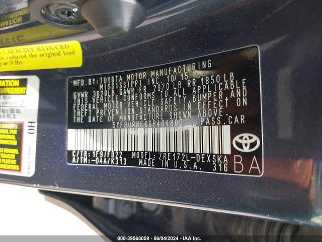 Toyota Corolla S Plus 2016 5YFBURHEXGP404800 Image 9