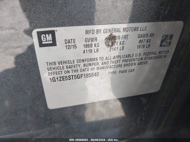 Chevrolet MALIBU 1LT 2016 1G1ZE5ST5GF185840 Image 9