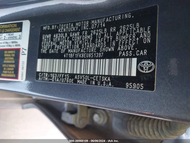 Toyota CAMRY SE 2014 4T1BF1FK8EU851397 Image 9
