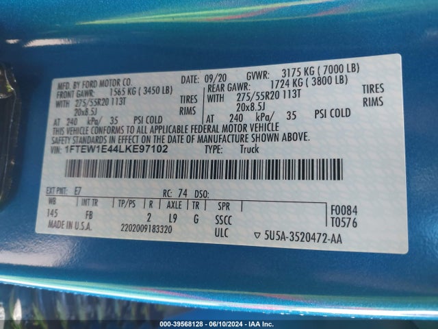 Ford F-150 Xlt 2020 1FTEW1E44LKE97102 Image 9