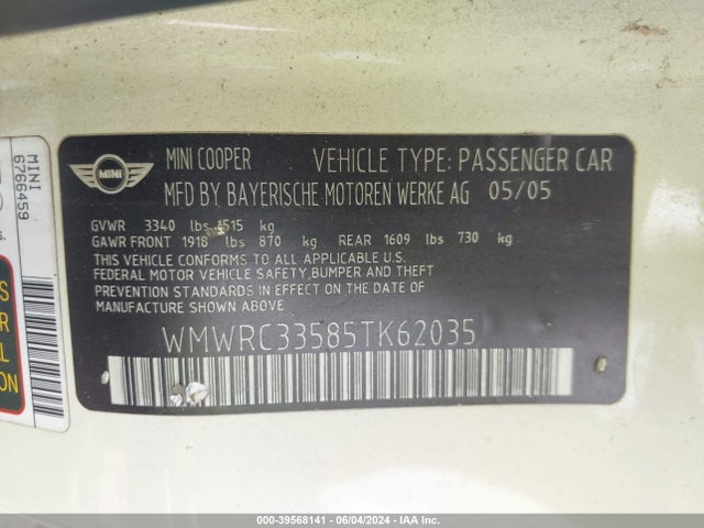 2005 MINI COOPER WMWRC33585TK62035 Photo 8