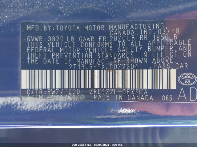Toyota COROLLA SE 2018 2T1BURHEXJC072204 Image 9