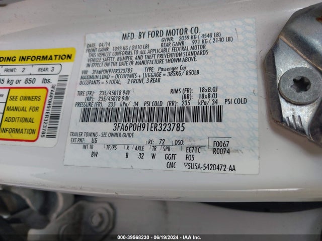 Ford FUSION SE 2014 3FA6P0H91ER323785 Image 9