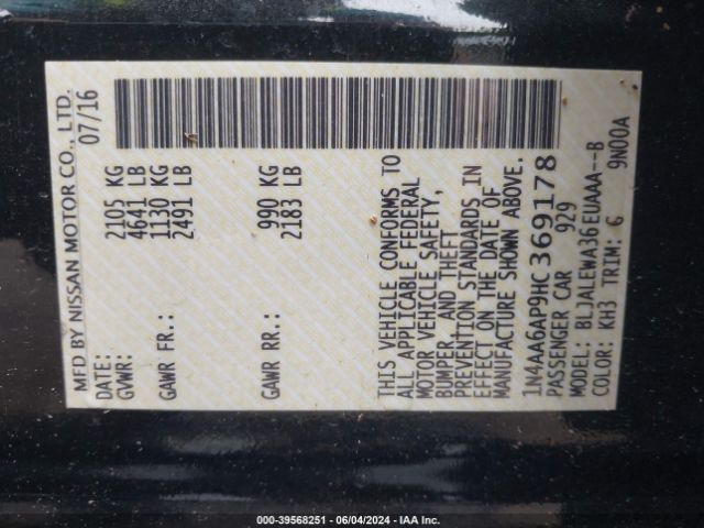 1N4AA6AP9HC369178 Nissan Maxima 3.5 Sl