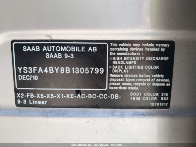 2011 SAAB 9-3 YS3FA4BY8B1305799 Photo 8