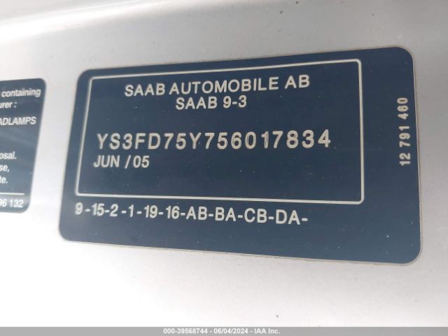 2005 SAAB 9-3 YS3FD75Y756017834 Photo 8