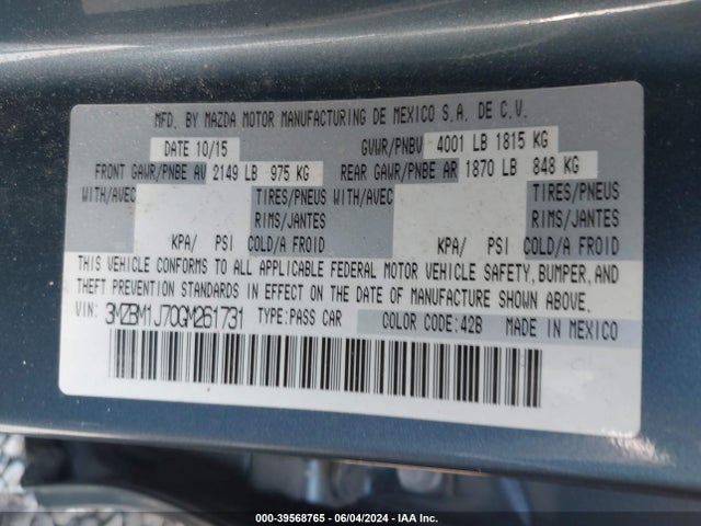 3MZBM1J70GM261731 Mazda Mazda3 I Sport