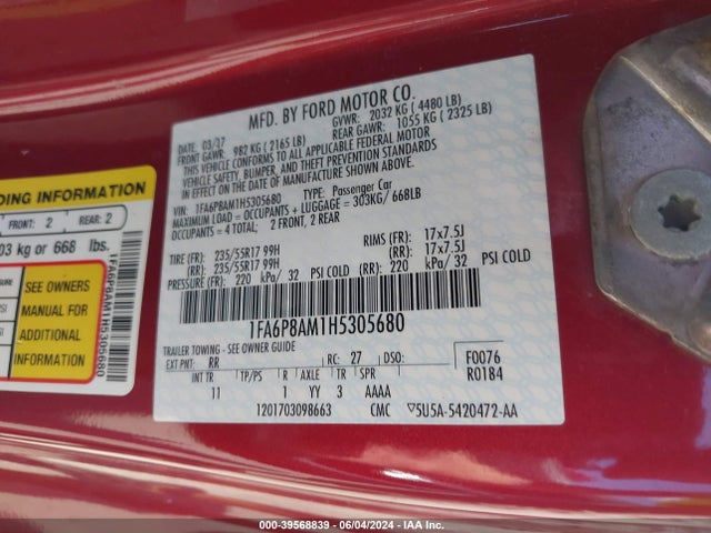 Ford Mustang V6 2017 1FA6P8AM1H5305680 Image 9