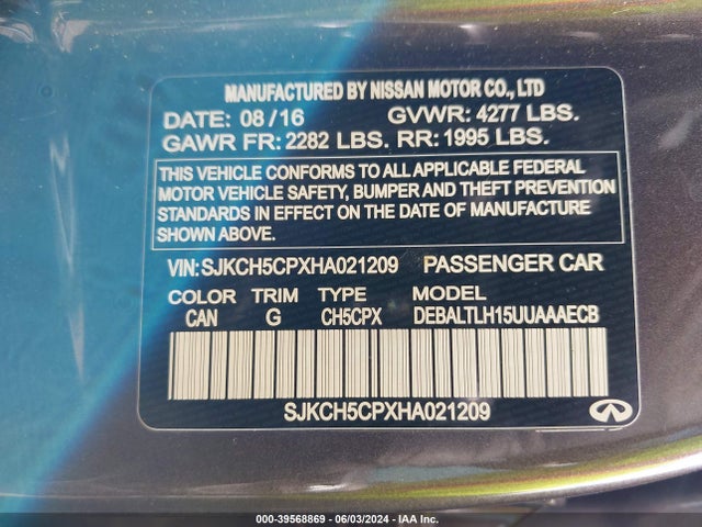 SJKCH5CPXHA021209 Infiniti Qx30 Sport