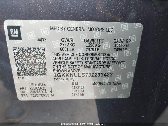 1GKKNULS7JZ233423 GMC Acadia Slt-1