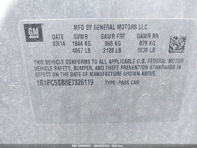 Chevrolet Cruze 1lt Auto 2014 1G1PC5SB8E7326119 Image 9