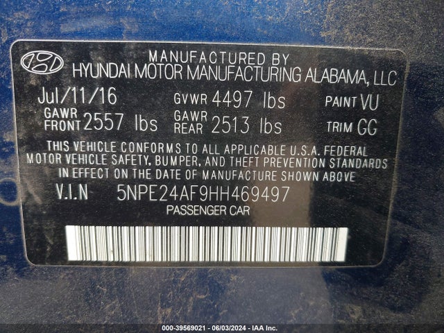 Hyundai Sonata 2017 5NPE24AF9HH469497 Image 9
