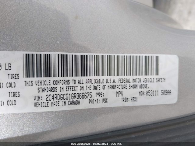 2C4RDGCG1GR366675 Dodge Grand Caravan Sxt