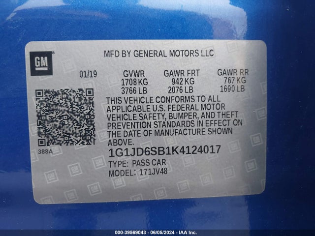 Chevrolet Sonic Lt Auto 2019 1G1JD6SB1K4124017 Image 9