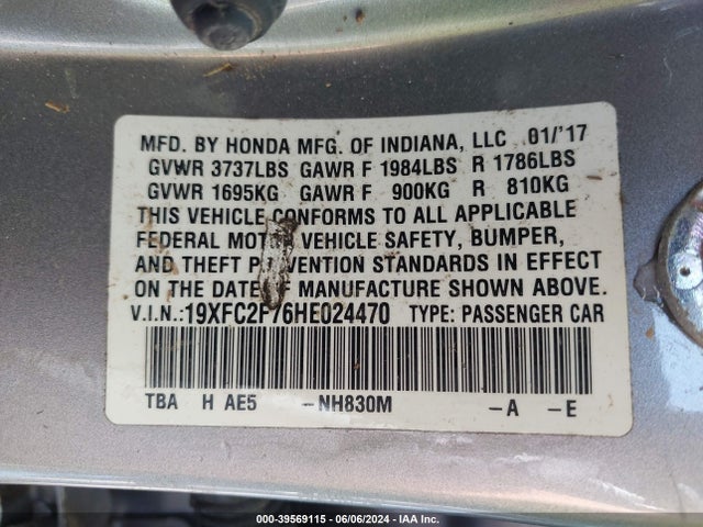 Honda CIVIC EX 2017 19XFC2F76HE024470 Image 9