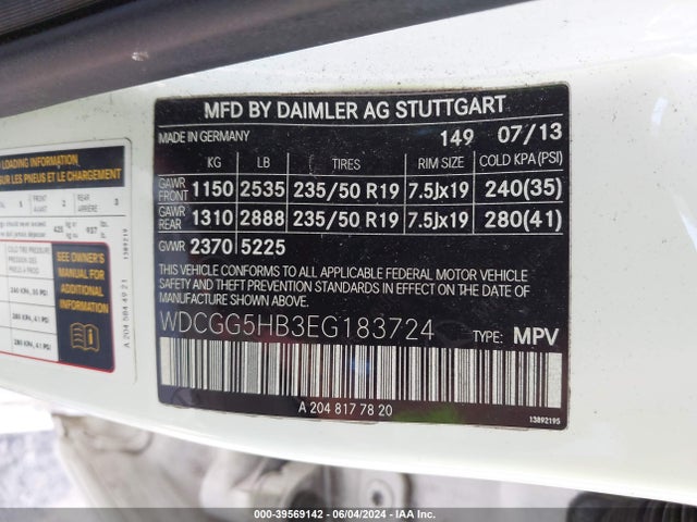 WDCGG5HB3EG183724 Mercedes-Benz GLK 350
