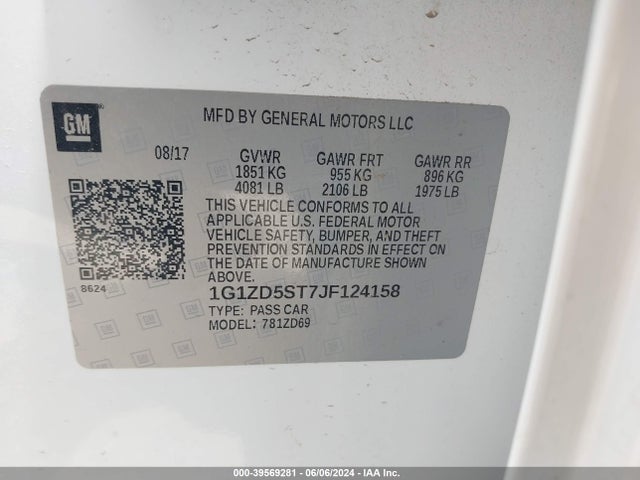 Chevrolet MALIBU LT 2018 1G1ZD5ST7JF124158 Image 9