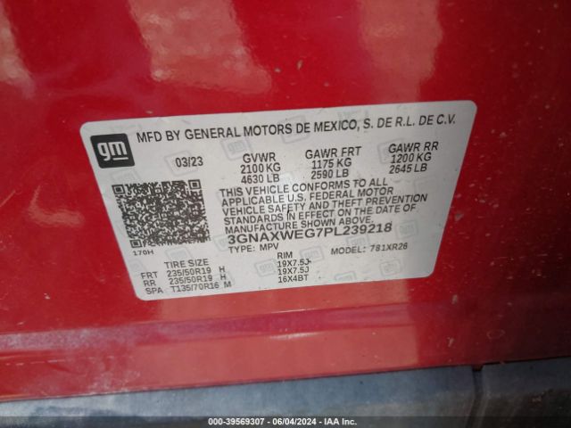 3GNAXWEG7PL239218 Chevrolet Equinox Awd Rs