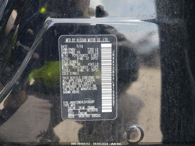 Nissan Armada Platinum 2wd 2020 JN8AY2ND4L9105097 Image 9