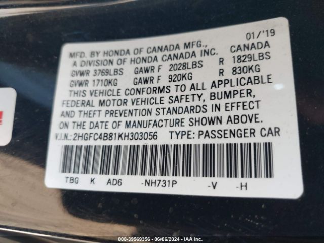 2HGFC4B81KH303056 Honda Civic Sport