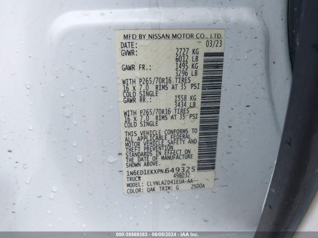 1N6ED1EKXPN649325 Nissan Frontier S 4x4