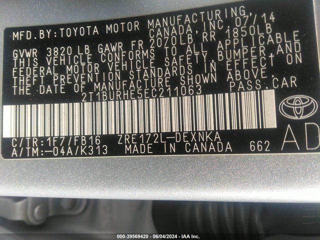 Toyota COROLLA LE 2014 2T1BURHE5EC211063 Image 9