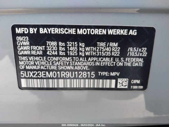 5UX23EM01R9U12815 BMW X7 Xdrive40i