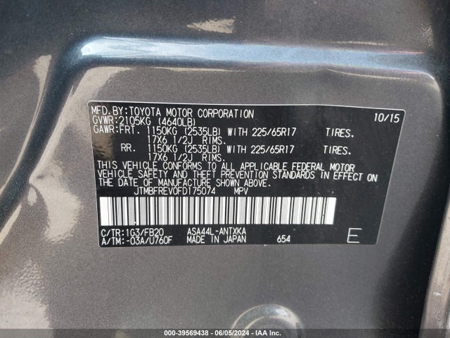 Toyota RAV4 LE 2015 JTMBFREV0FD175074 Image 9