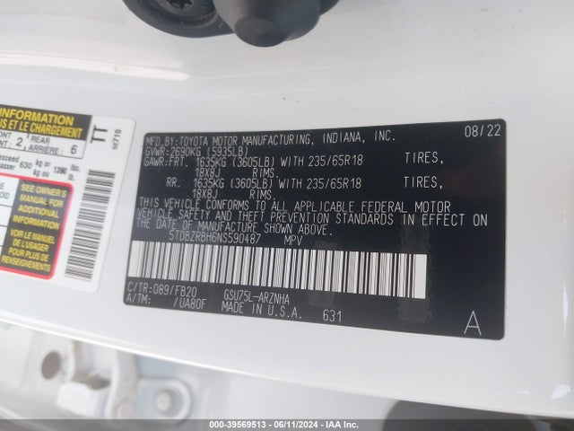 Toyota Highlander Le 2022 5TDBZRBH6NS590487 Image 9