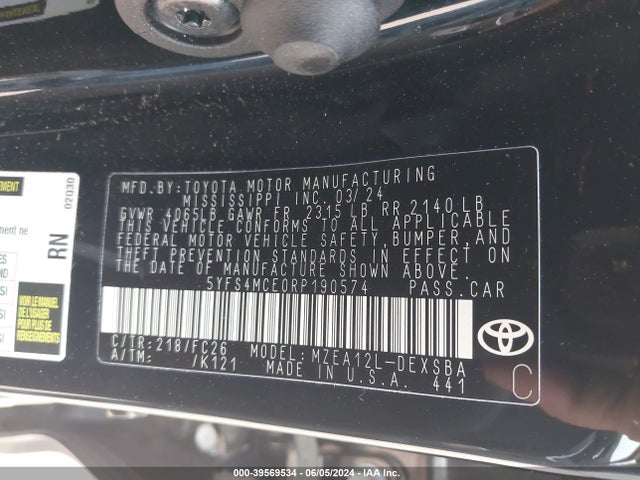 Toyota COROLLA SE 2024 5YFS4MCE0RP190574 Image 9