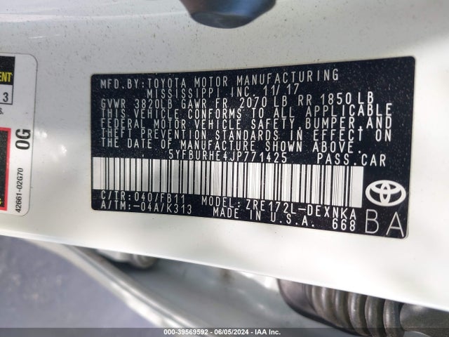 Toyota COROLLA LE 2018 5YFBURHE4JP771425 Image 9