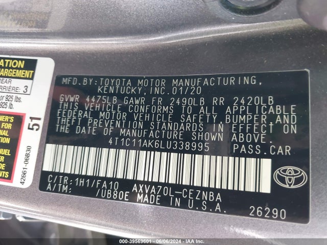 Toyota CAMRY LE 2020 4T1C11AK6LU338995 Image 9