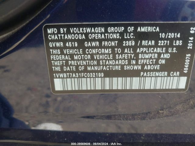 1VWBT7A31FC032199 Volkswagen Passat 1.8t Se