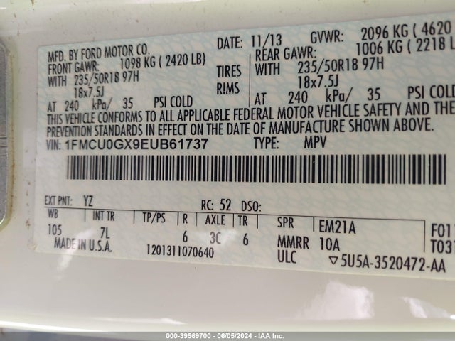 Ford ESCAPE SE 2014 1FMCU0GX9EUB61737 Image 9