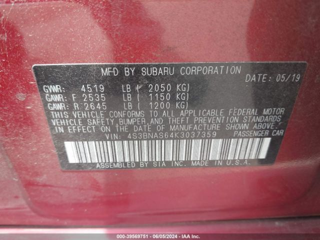 4S3BNAS64K3037359 Subaru Legacy 2.5i Sport
