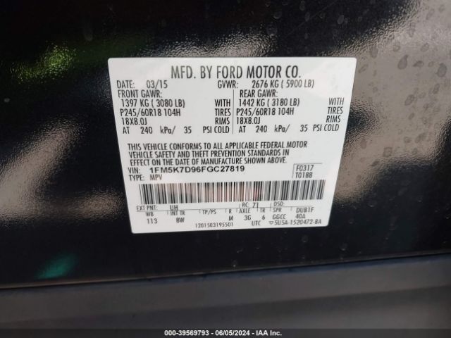 1FM5K7D96FGC27819 Ford EXPLORER XLT