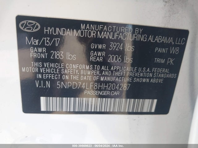 Hyundai ELANTRA SE 2017 5NPD74LF8HH204287 Image 9
