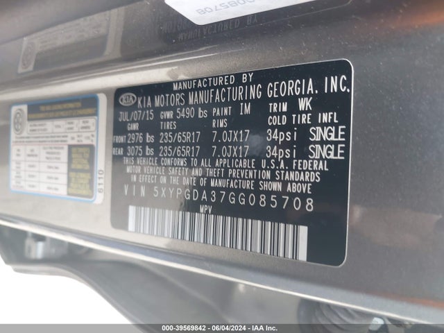 KIA Sorento 2.4l Lx 2016 5XYPGDA37GG085708 Image 9