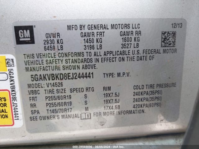 5GAKVBKD8EJ244441 Buick Enclave Leather