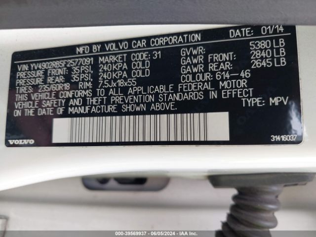 YV4902RB5F2577091 Volvo Xc60 T6