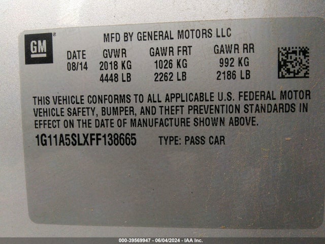 Chevrolet Malibu 1fl 2015 1G11A5SLXFF138665 Image 9