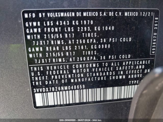 3VVDX7B26NM048659 Volkswagen Taos 1.5t S