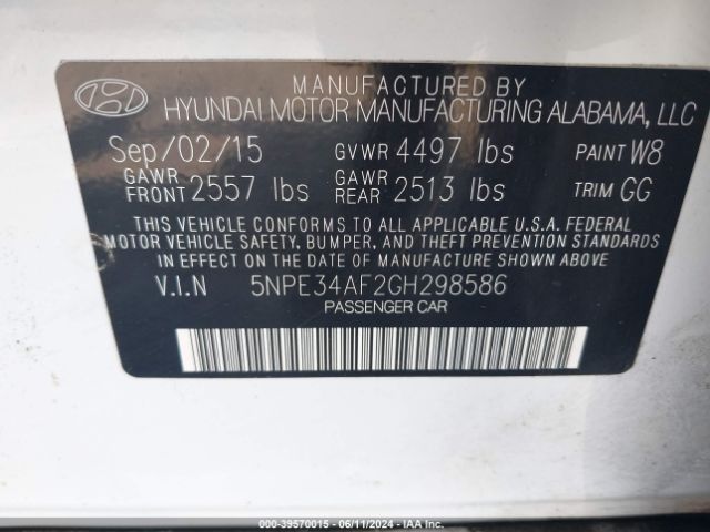 5NPE34AF2GH298586 Hyundai Sonata Limited