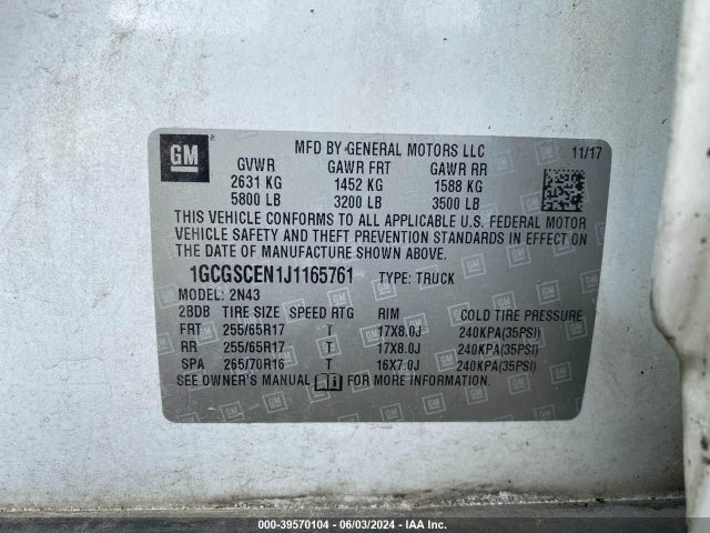 Chevrolet Colorado Lt 2018 1GCGSCEN1J1165761 Image 9